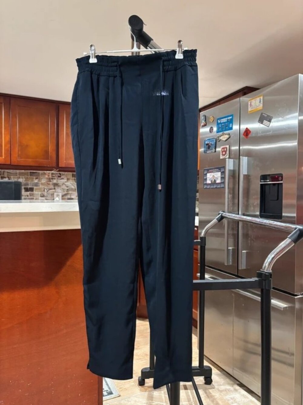 Size S Pre-Owned Zara Basic Womens Navy Blue Wide Leg Drawstring Pants
